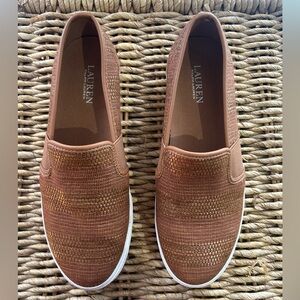 Lauren Ralph Lauren Jinny Brown Woven Slip-On Sneakers Size 8.5
